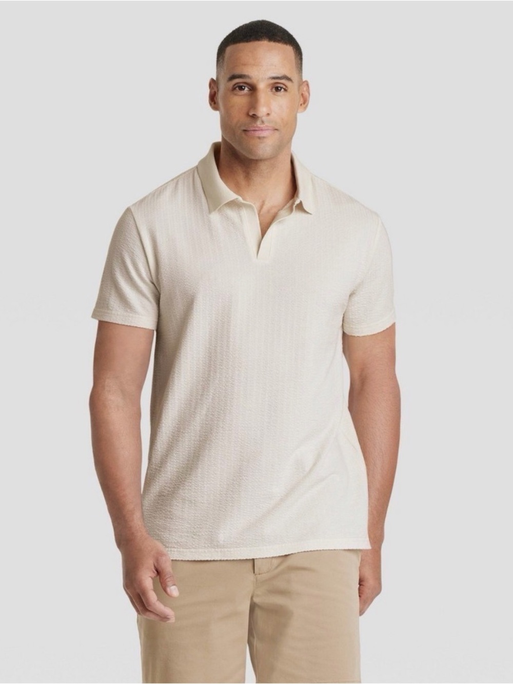 Goodfellow & Co Johnny Collar Polo Shirt Cream  NWT